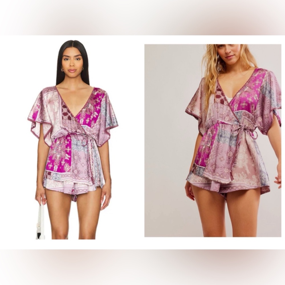 Free People Intimately Free Oasis Romper in Dawn Pink Combo